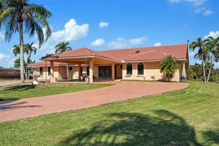Stunning mansion exterior surrounded by palm trees, showcasing a tropical paradise setting.